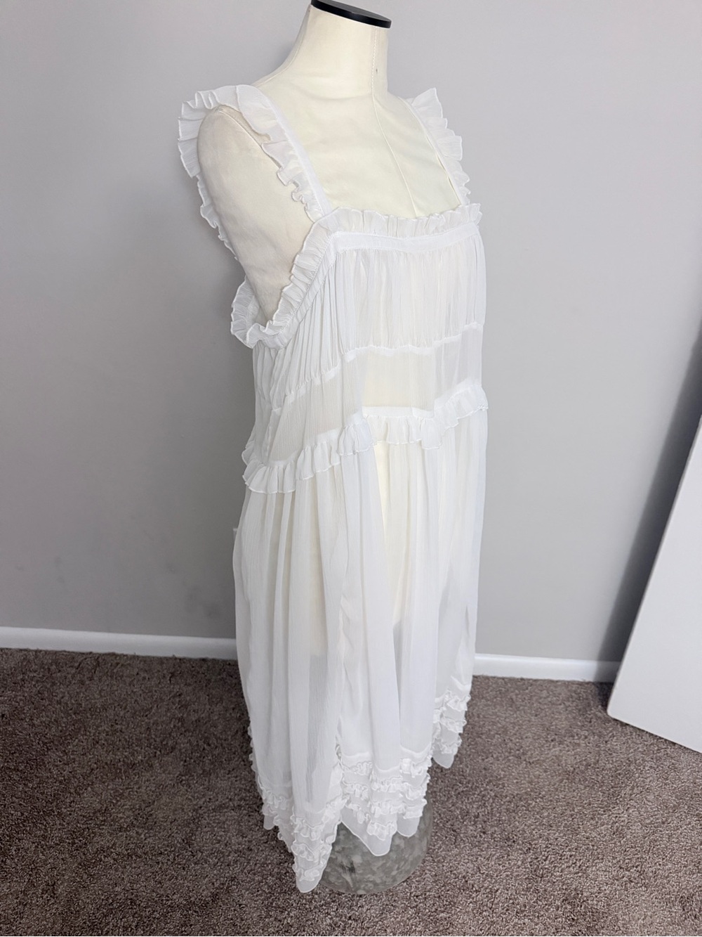 ❌SOLD❌Free People White Sheer Ruffle Tiered Midi Dress Slip Cover Up Size M - Picture 2 of 7